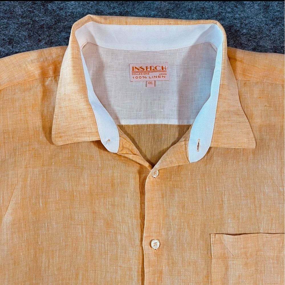 Inserch 100% Linen Button Down Shirt Mens 4XL Orange Long Sleeve Big and Tall